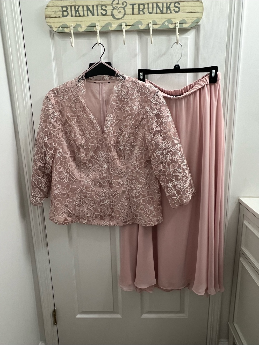 Alex Evenings Blush Pink Lace Overlay Maxi Skirt Set